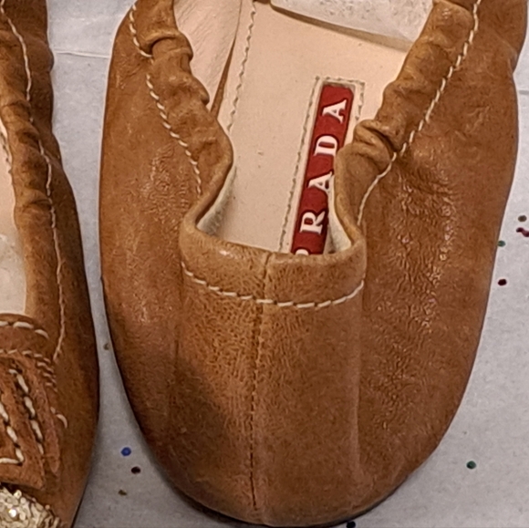 Prada Brown and Gold Flats with Bow - Picture 12 of 15